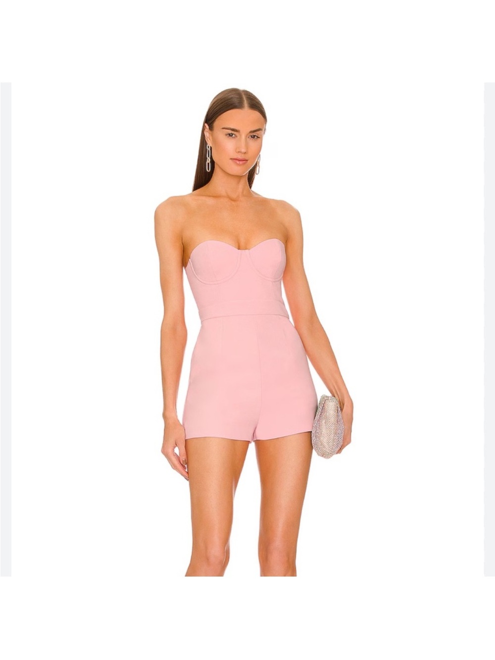 Michael Costello X Revolve Karina Strapless Light Pink Tailored Romper